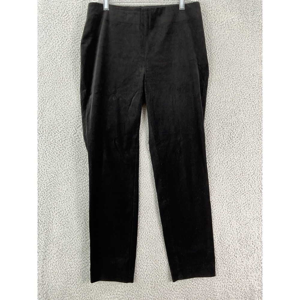 Lauren Ralph Lauren Velvet Trousers Women 6 Black Slim Leg Side Zip Stretch Pant